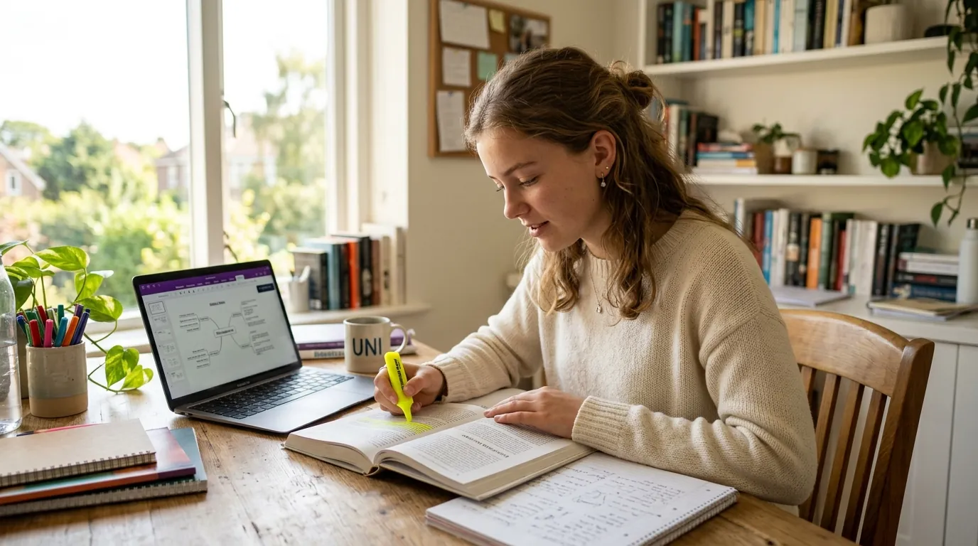 Studentessa che studia ed evidenzia concetti con FacileMappa